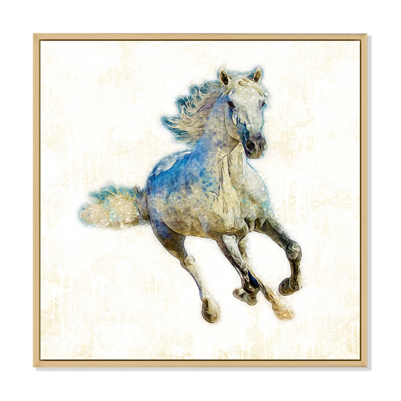 Cheval coloré avec paysage intérieur - peinture sur toile, Cadre flottant en érable, H 36 po x l 36 po x P 1 po