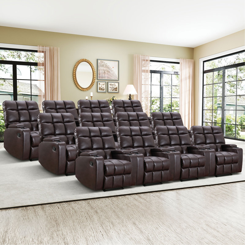 Louisbourg 33.5" Wide Modern Faux Leather Soft Backrest Manual Release Recliner With Massage & Arm Compartment & Hidden Cup Holders