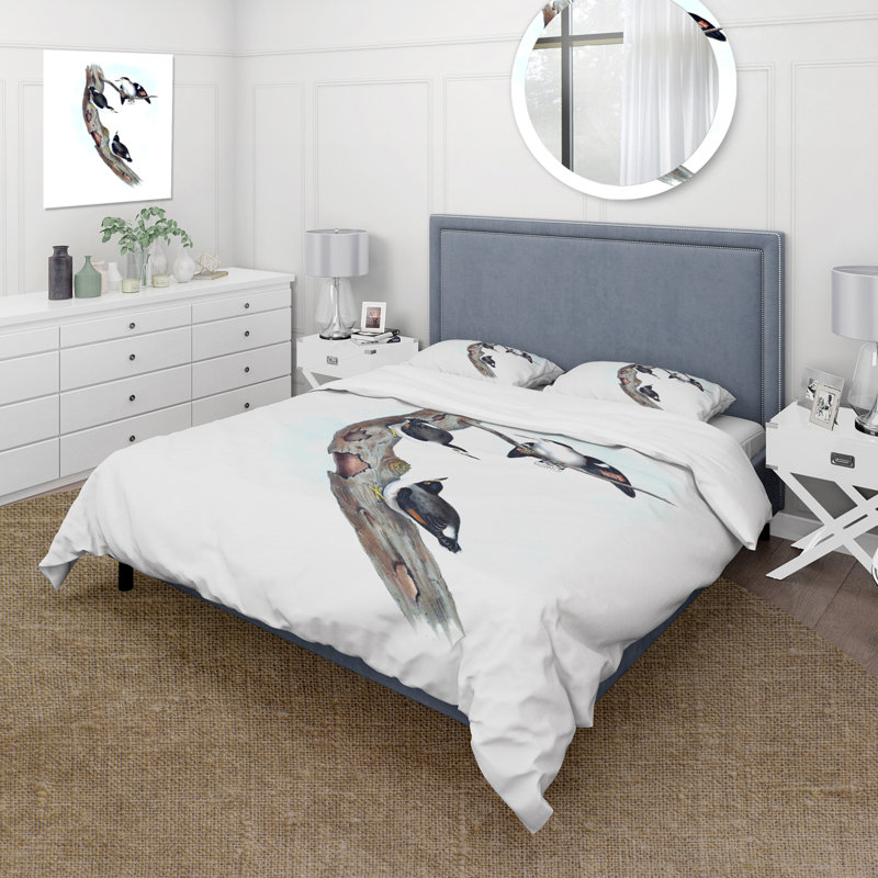 Illustration rétro d'oiseaux australiens I - ensemble de housse de couette traditionnel - microfibre de polyester