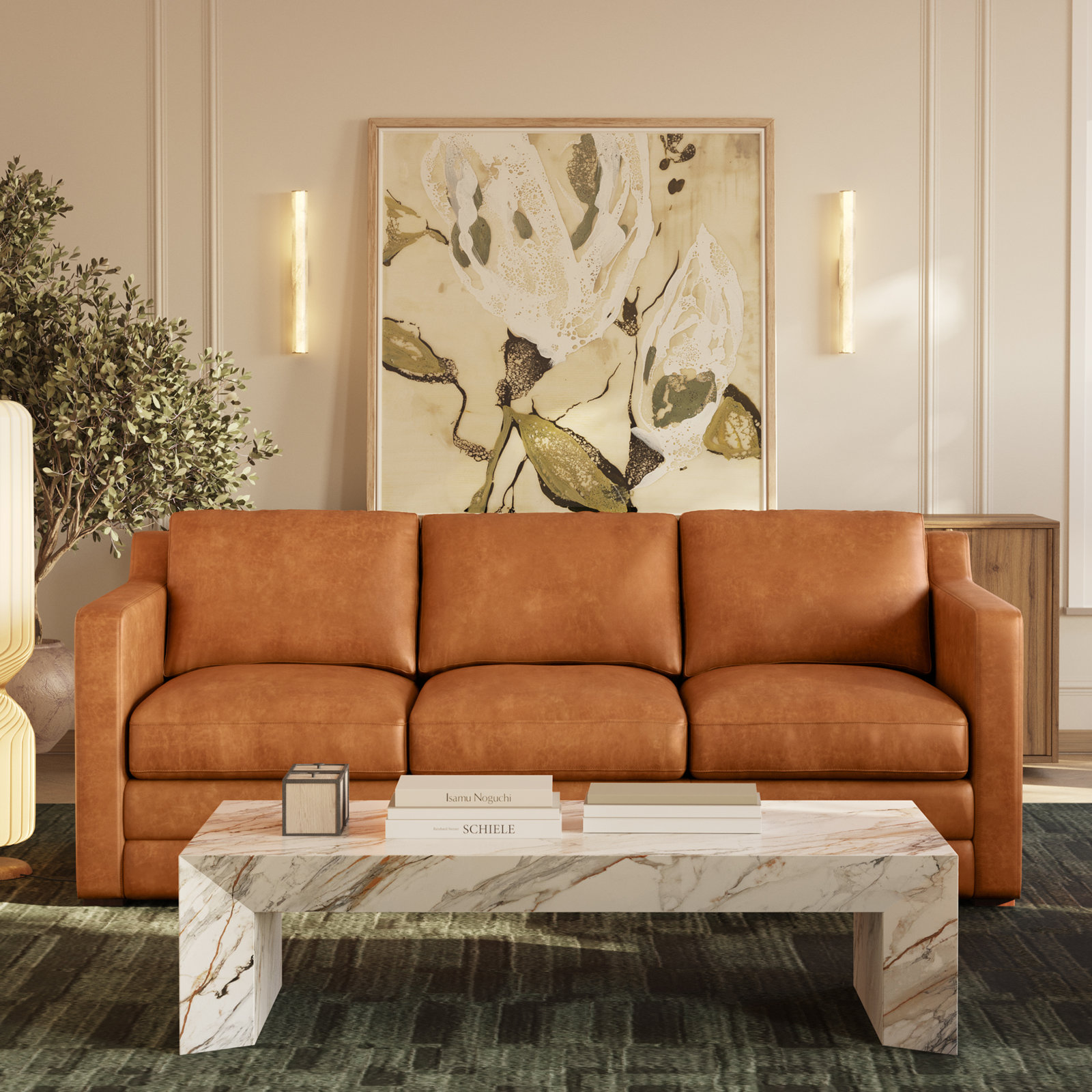 Sorrento 78" Genuine Leather Sleeper Sofa, Tan