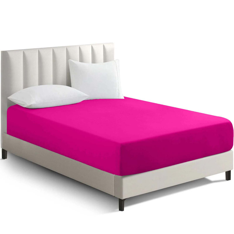 Super Luxury Microfiber 25 cm Plain Fitted Sheet , Double (4'6), Pink