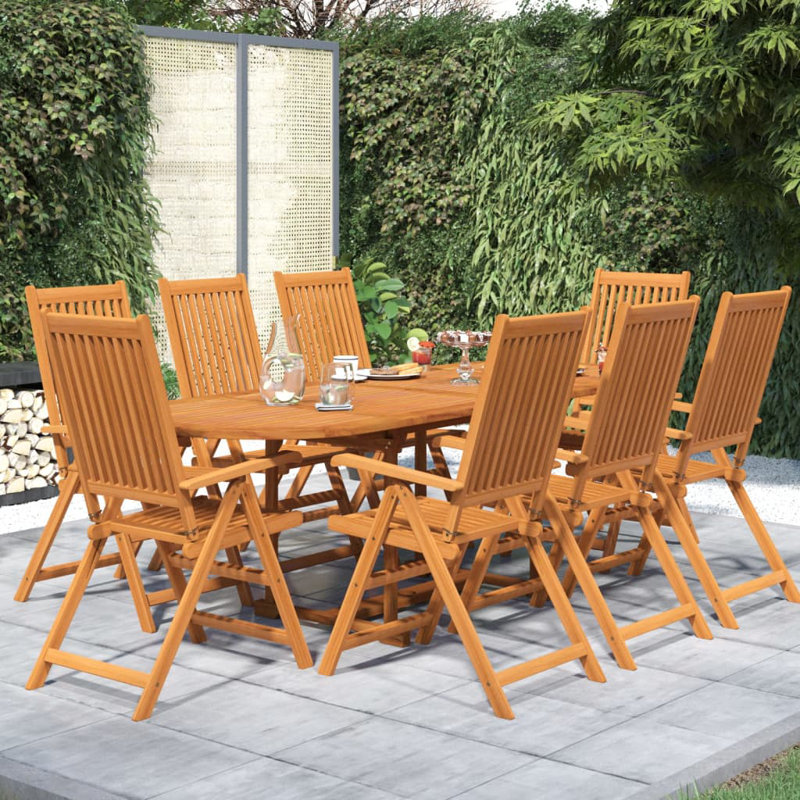 Jamayra 8 - Person Acacia Patio Dining Set with Oval Table, Brown