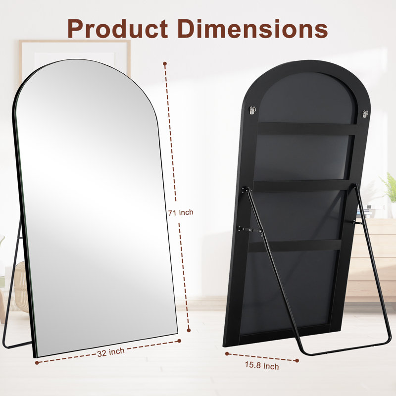 Miroir pleine grandeur surdimensionné et arqué en bois, 71 po x 32 po, Noir