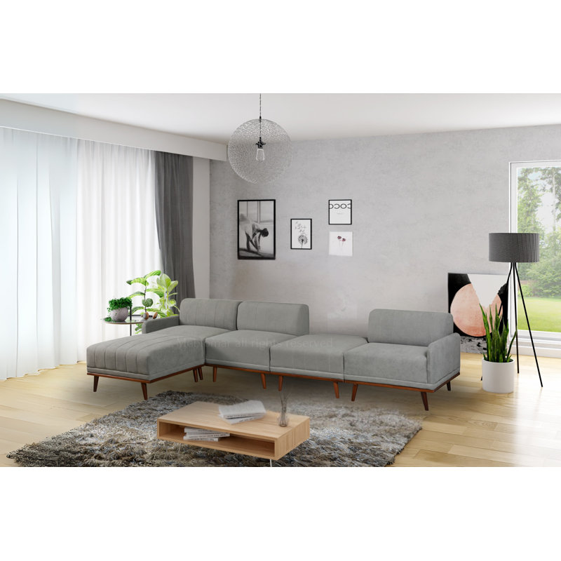 Johnathon Sofa & Chaise, Grey Polyester Blend, Left Hand Facing