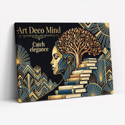 Art Deco Mind Tree And Books Canvas Wrapped Wall Art Oil Painting Print Set Of 1
