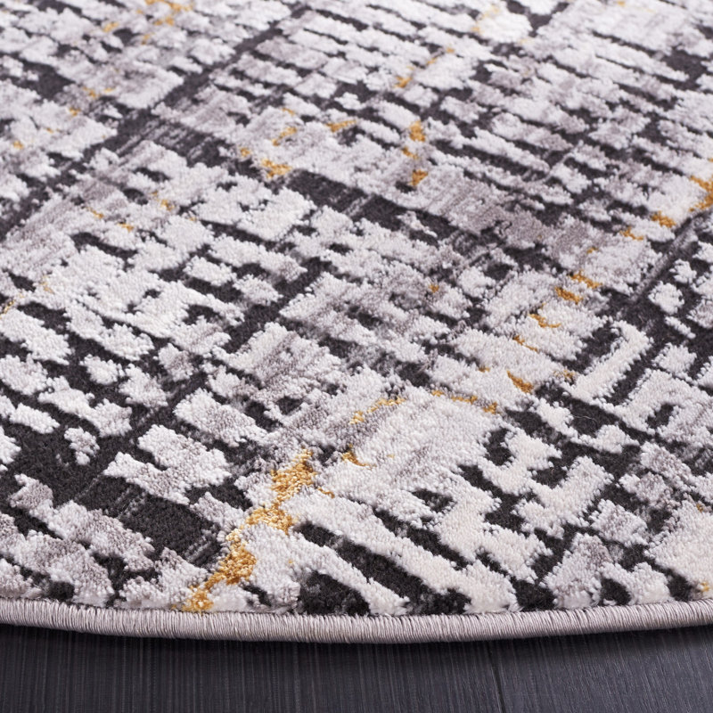 Tapis gris anthracite / or Minyard 248, Rond 6 pi 7 po