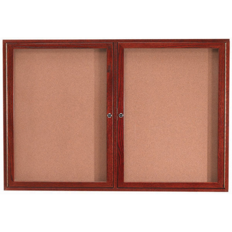 Tableau d'affichage mural fermé, Teinture cerisier, Deux, H 36 po x l 60 po