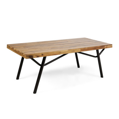 Stylish Wood And Metal Coffee Table, Rustic Finish, 50 In X 23.5 18.04 Backyard Patio Elegant Iron Legs, Inches
