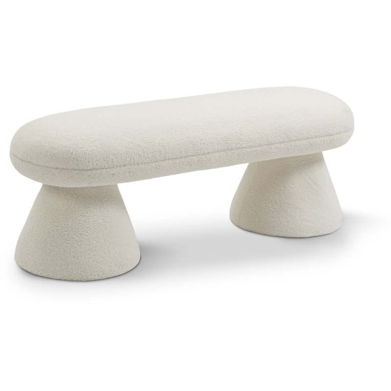 Banc rembourré Brimfield Drum, Tissu crème en fausse peau de mouton