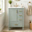 Meuble-lavabo moderne de 24 po avec lavabo en céramique, porte à fermeture douce, 3 tiroirs, poignées dorées et support de porte pour un rangement peu encombrant