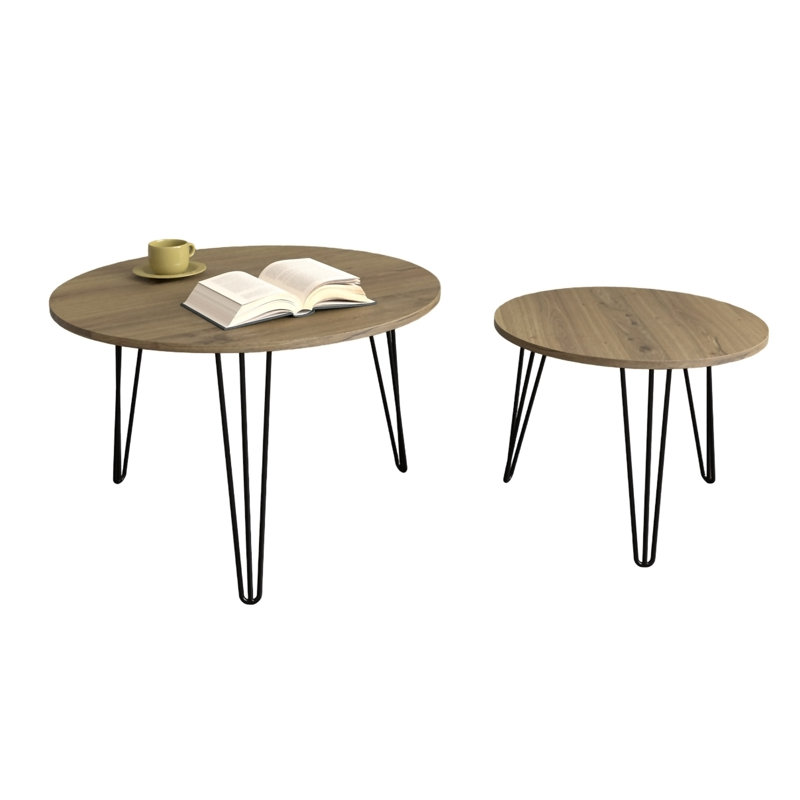 Ensemble de 2 tables basses gigognes rondes de 27,56 po, ensemble de tables de bout gigognes circulaires, plateau de table rond en marbre et base en métal robuste pour le salon et la chambre à coucher