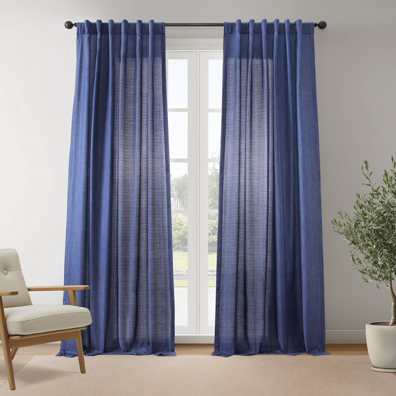 Rideaux semi-transparents texturés en mélange de coton pour rideaux de chambre à coucher et de salon (rideaux à 2 panneaux)