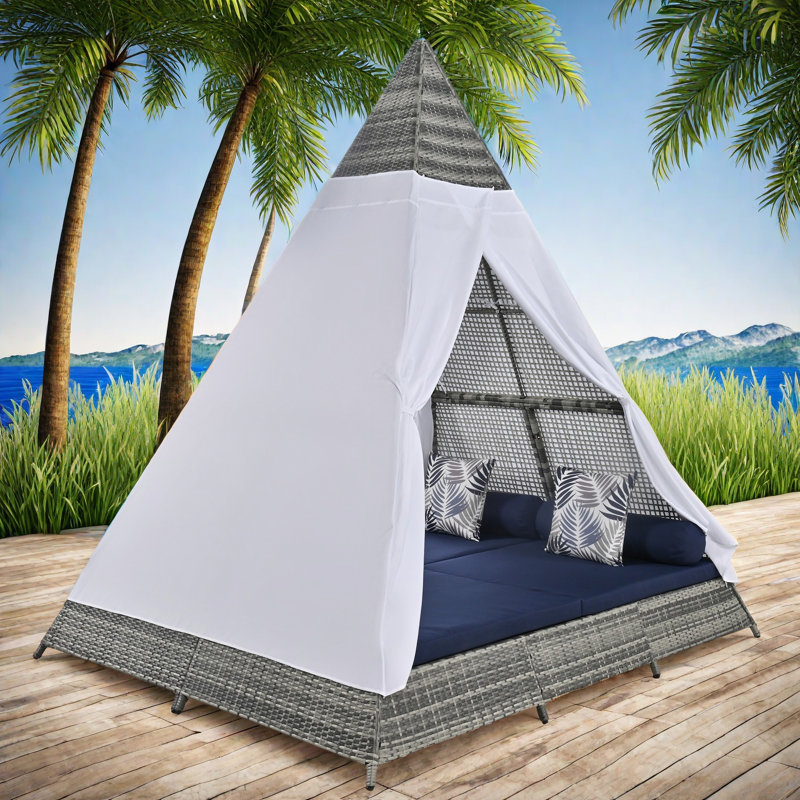 Asenet Sunbed With Colourful Pillows, Tent Shape, Versatile Curtain And Adjustable Feet