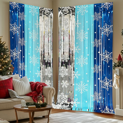 Kbndieu Christmas Snowflake Curtains 2pc Set 39x79in for Parties Christmas Winter Holidays Winter Photos Booth Props Background Streamers
