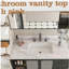 Comptoir de meuble-lavabo en marbre 43 po, comptoir blanc avec 3 trous de robinet pré-percés, comptoir de salle de bain avec lavabo central rectangulaire encastré et dosseret de 4 po de hauteur, Bianco Carrara Venato