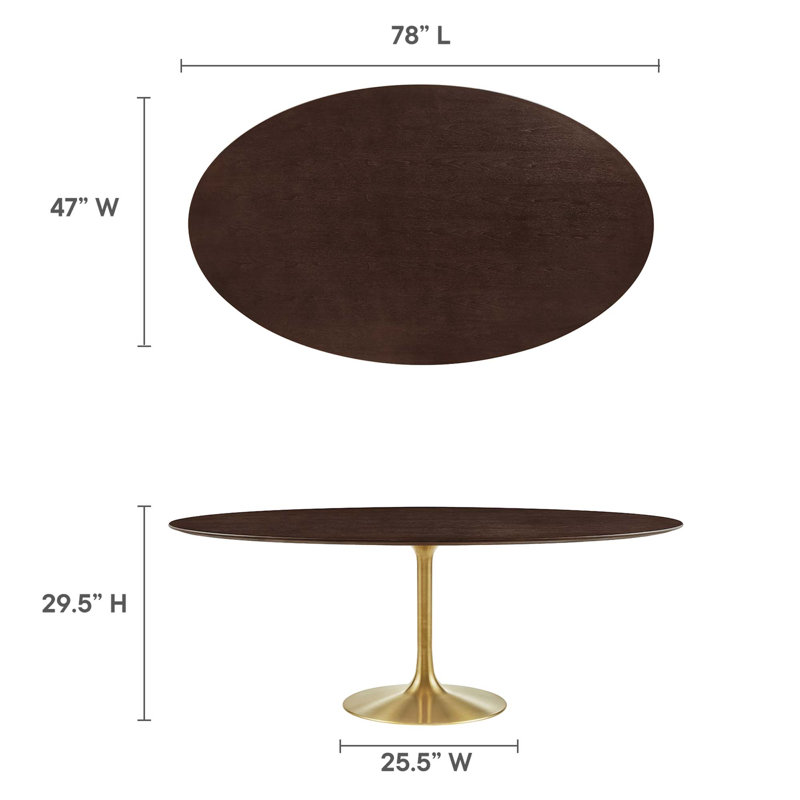 Lippa Dining Table by Modway, Cherry Walnut, Gold, 78"L x 47"W