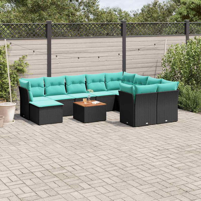  Ensemble de canapé de patio 11 pièces avec coussins en rotin de polyester noir