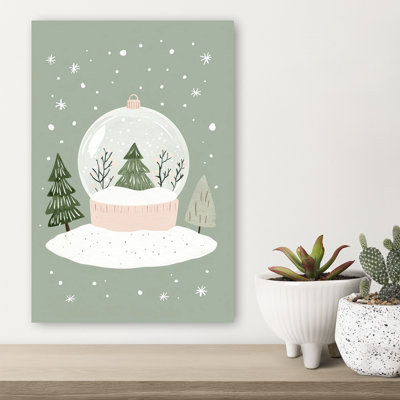 Cozy Winter Snow Globe Minimalist Peaceful Serene Christmas Tree Forest Landscape Wall Art Print by Mathieu - Wrapped Canvas Print