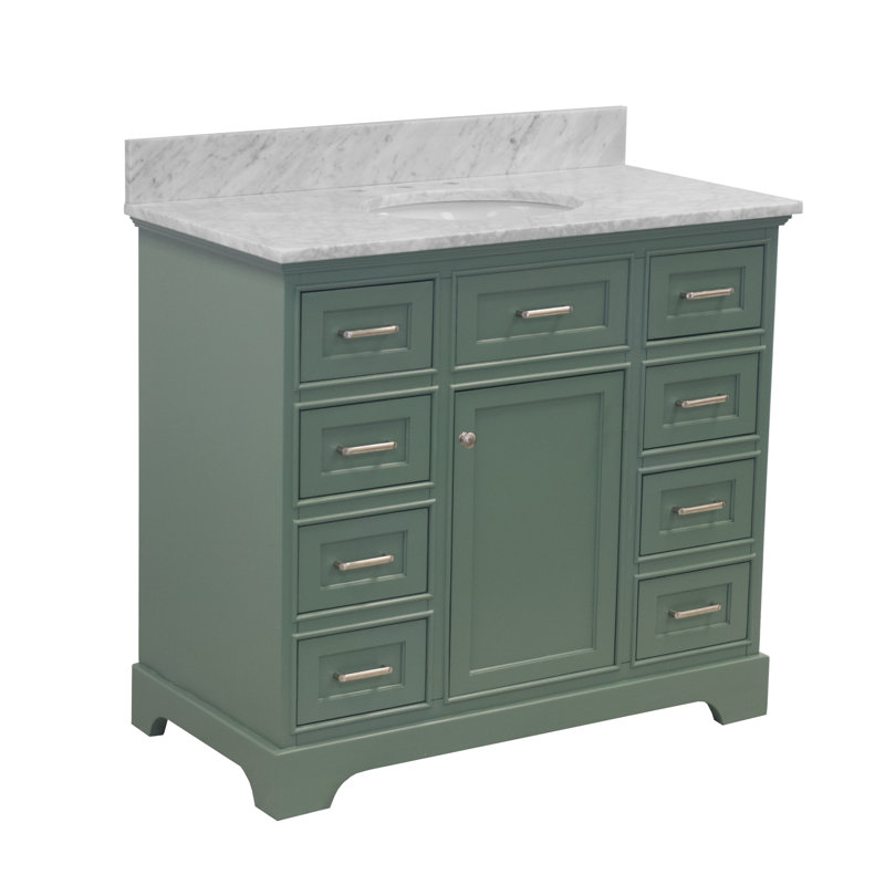 Meriline 42'' Single Bathroom Vanity with Top, Carrara Marble, Sage Green