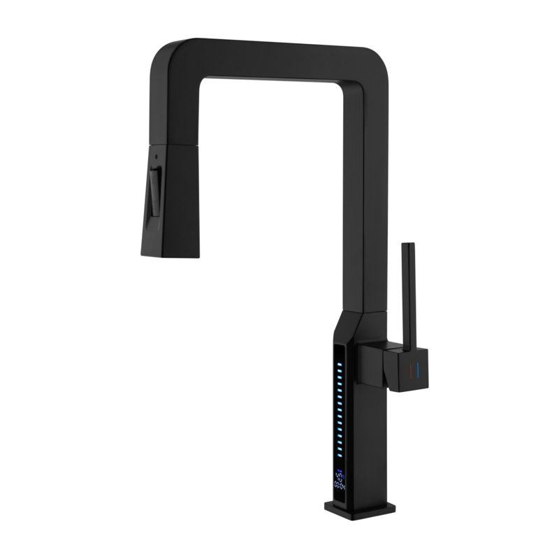 Digital Display Pull-Out Kitchen Faucet, Matte Black