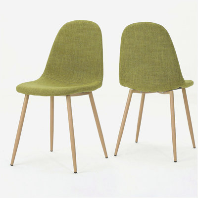 Mid-Century Modern Fabric Upholstered Dining Chairs, Set of 2, Green and Light Walnut Finish