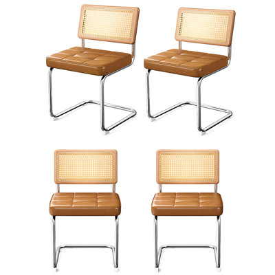 Chaises de salle à manger en rotin naturel, chaises de salle à manger modernes avec dossier en bois massif pour le salon de la cuisine, inspiré du design Mid-Century Breuer, similicuir rembourré