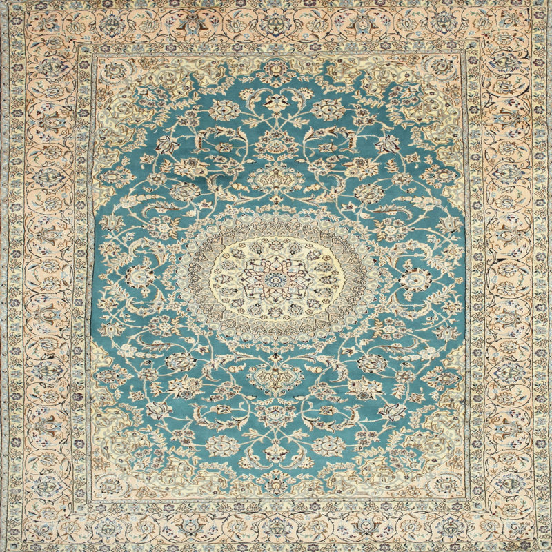 Beige oriental/Tapis décoratif bleu, Rond 7 pi