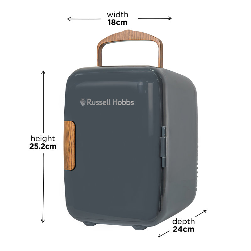 Russell Hobbs 4l Mini Compact Cooler For Drinks And Cosmetics, Scandi Style, Wood Effect, Grey/Brown Wood