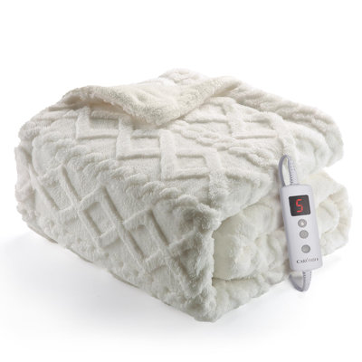 Jeté lavable à chauffage rapide - Jeté en sherpa épais et touffeté avec 10 niveaux de chauffage et 10 réglages de temps, certifié ETL