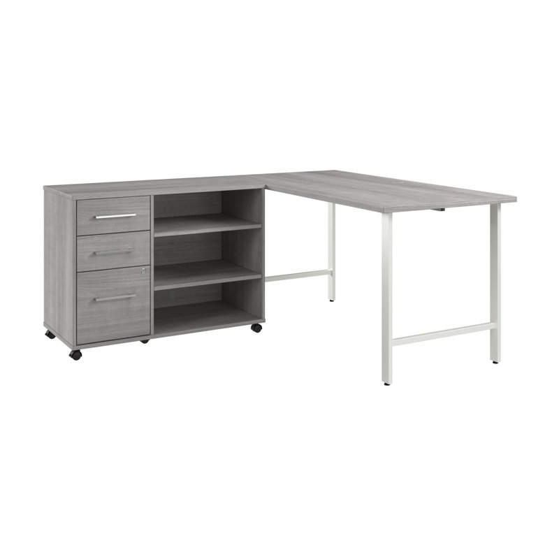 Bureau d'ordinateur et armoire de rangement avec tiroirs et tablettes Bush, Gris