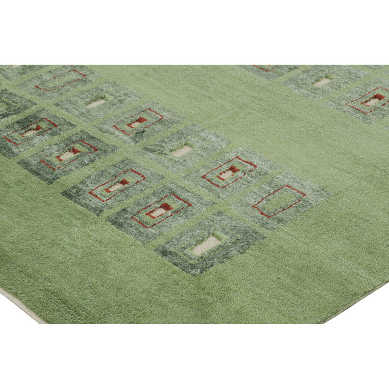 Art Deco Hand Knotted Wool Geometric Area Rug, Rectangle 9' x 12'