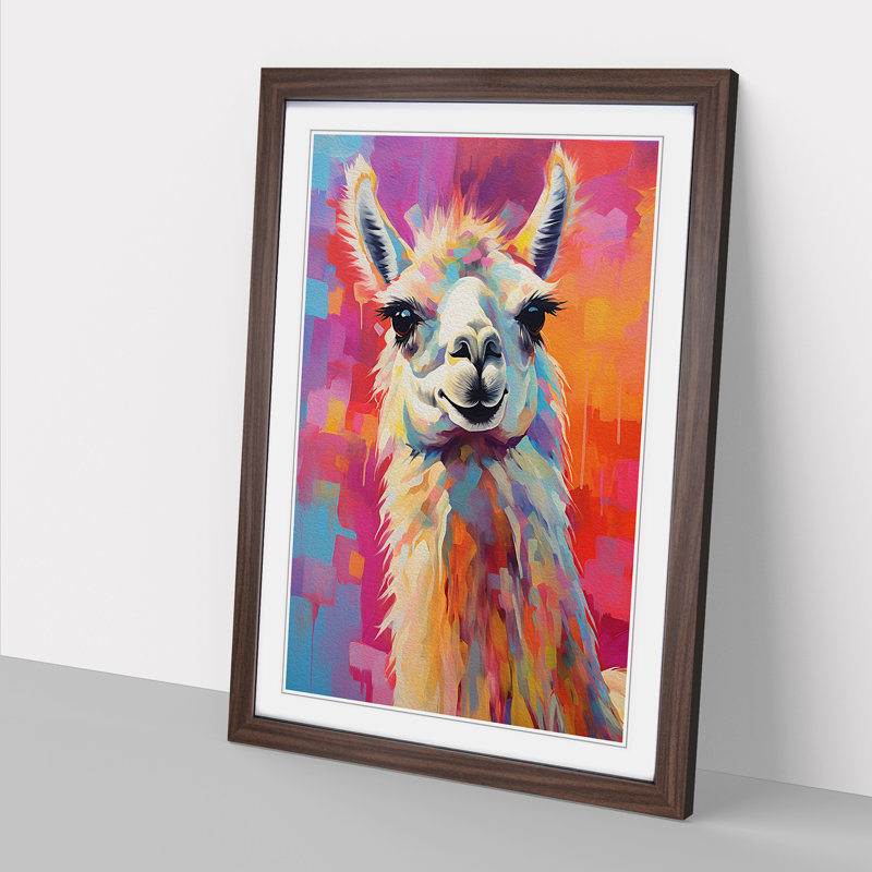XYZ-FRM-V1223-4298 Llama Expressionism - Single Picture Frame Print on Wood, 34cm H x 25cm W x 2cm D, Walnut
