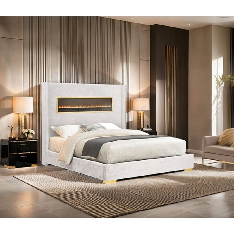 Lit tapissier Ameer, Blanc, Grand