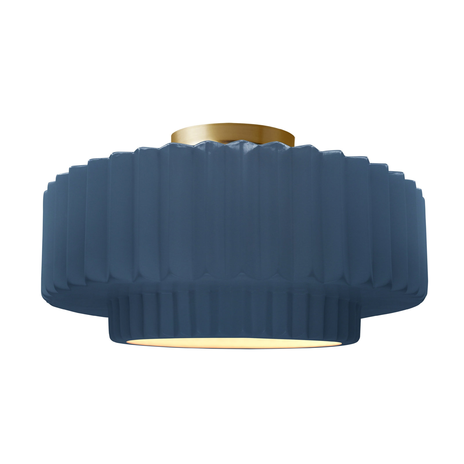 Single Light Ceramic LED Semi Flush Mount, 8" H x 16.5" W x 16.5" D, Midnight Sky, Brushed Brass
