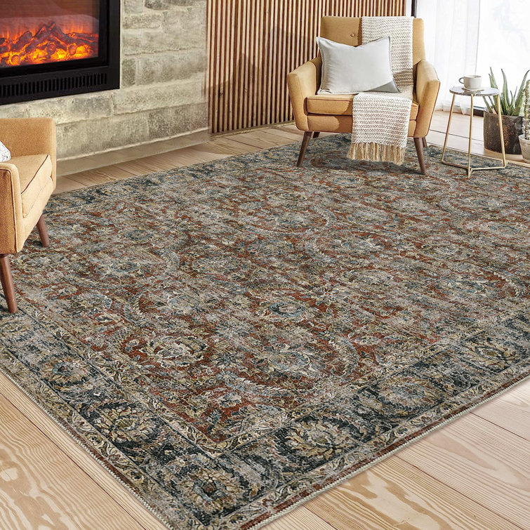 Washable Floral Indoor Rug