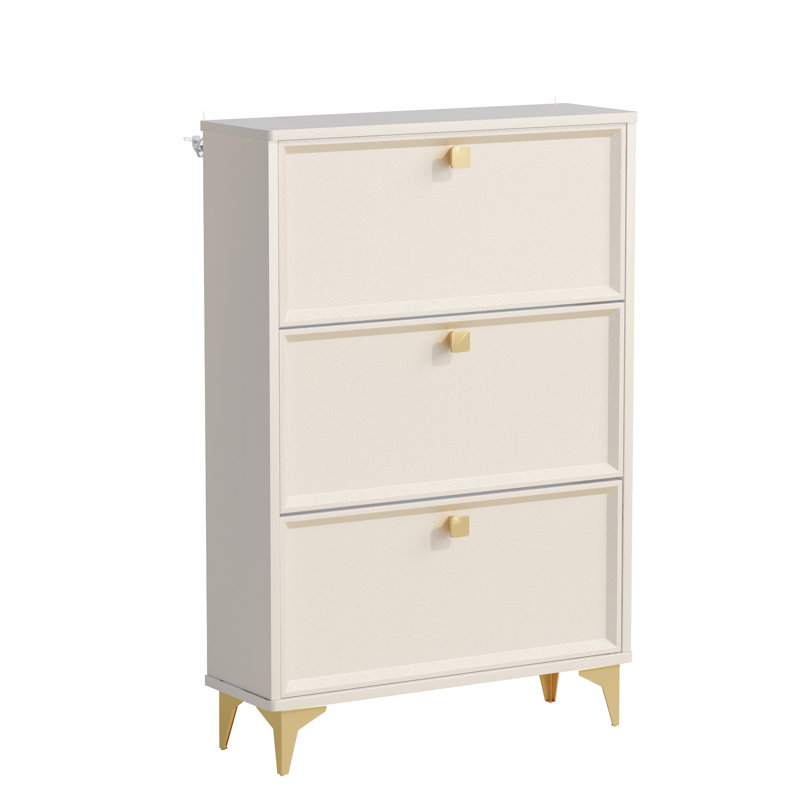 24 Pair Shoe Storage Cabinet with 3 Flip-out Drawers, Cream