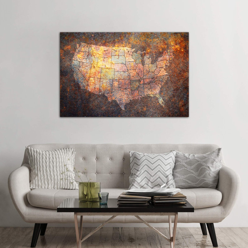 Usa Map by Michael Tompsett - Print on Canvas, 66.04 cm H x 45.72 cm W x 1.91 cm D, Wrapped Canvas