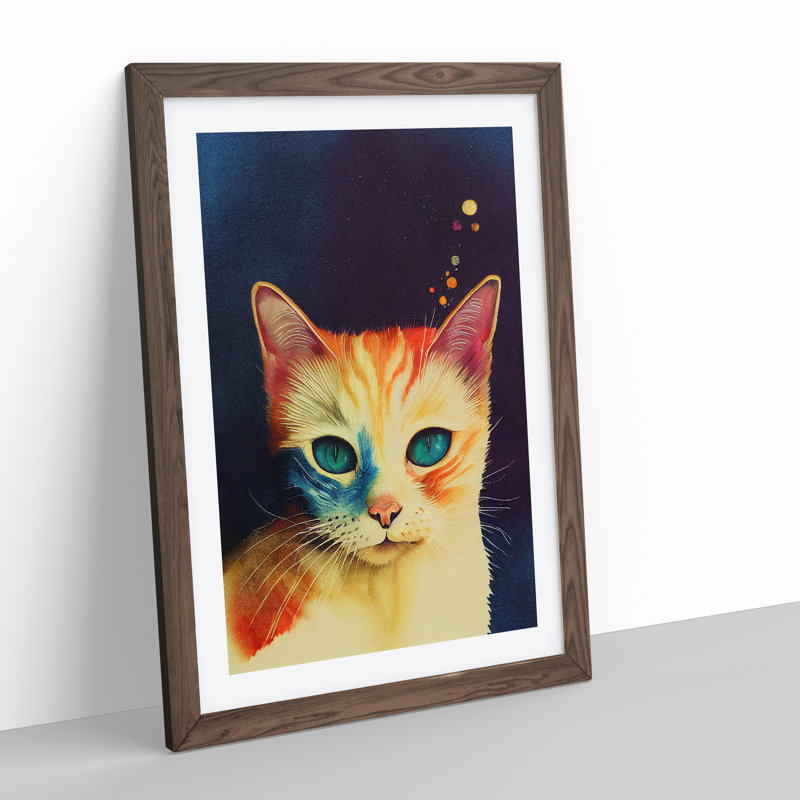 Cat In Watercolour No.3 - Single Picture Frame Print, 64cm H x 46cm W x 2cm D, Walnut