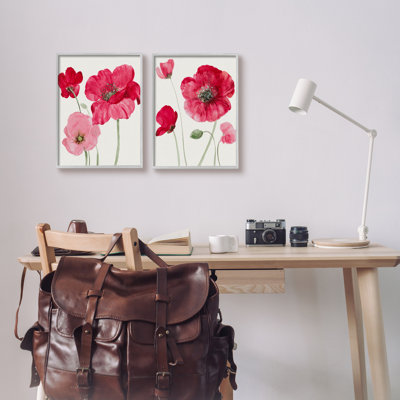 «Bold Red Poppies Romantic Blooms» par Sally Swatland - ensemble de 2 impressions