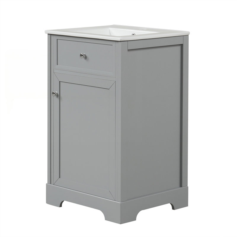 Meuble-lavabo moderne de 20 pouces avec lavabo, porte à fermeture douce et rangement spacieux, finition grise pour les espaces compacts