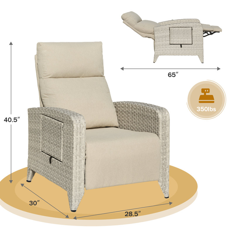 Fauteuil inclinable d'extérieur en osier avec table Dasai, Beige, Gris crémeux
