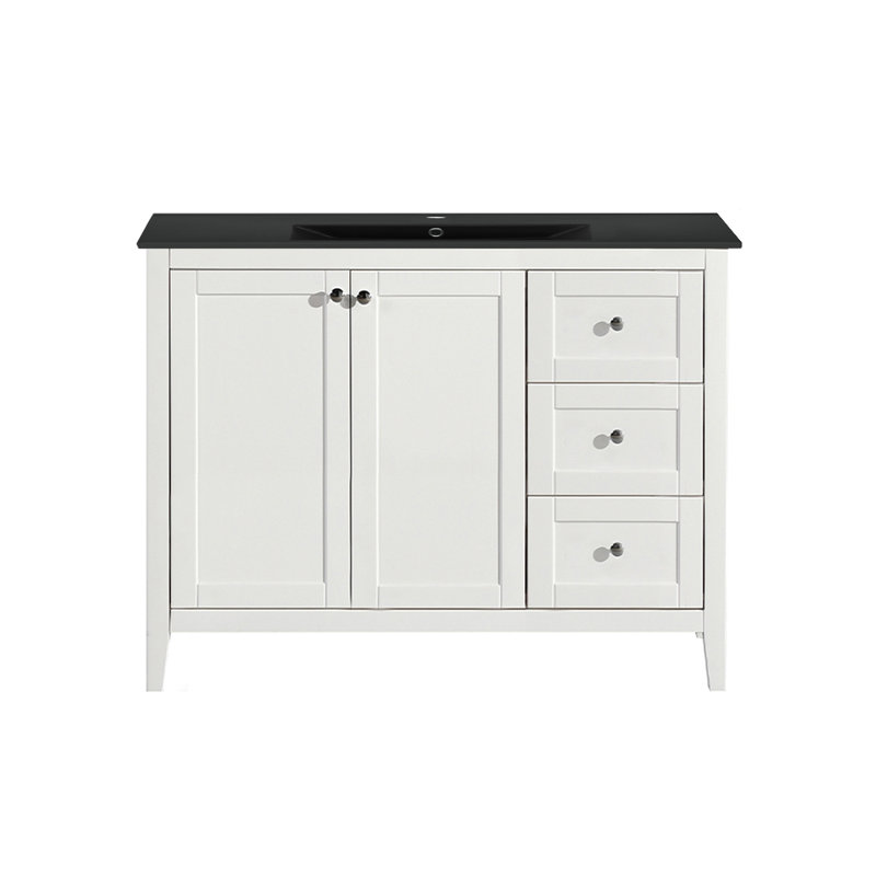 Swiss Madison Cannes 48 in. White Bathroom Vanity With Black Ceramic Sink Top, Black Sink, 1-Hole