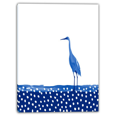 Indigo Minimal Heron Wrapped Canvas Wall Art