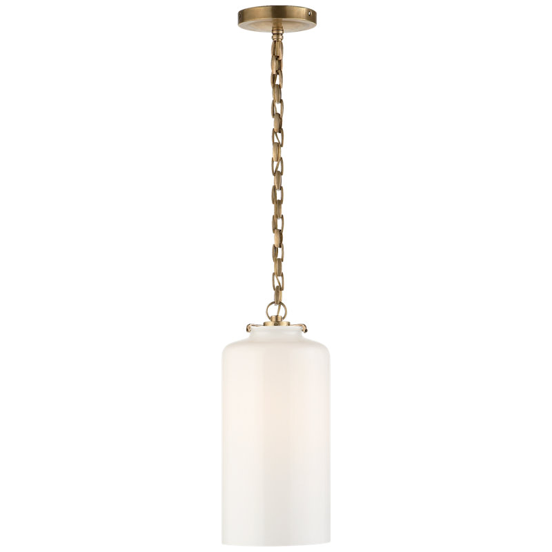 Thomas O'Brien Katie Cylinder Pendant, White, Antique Brass