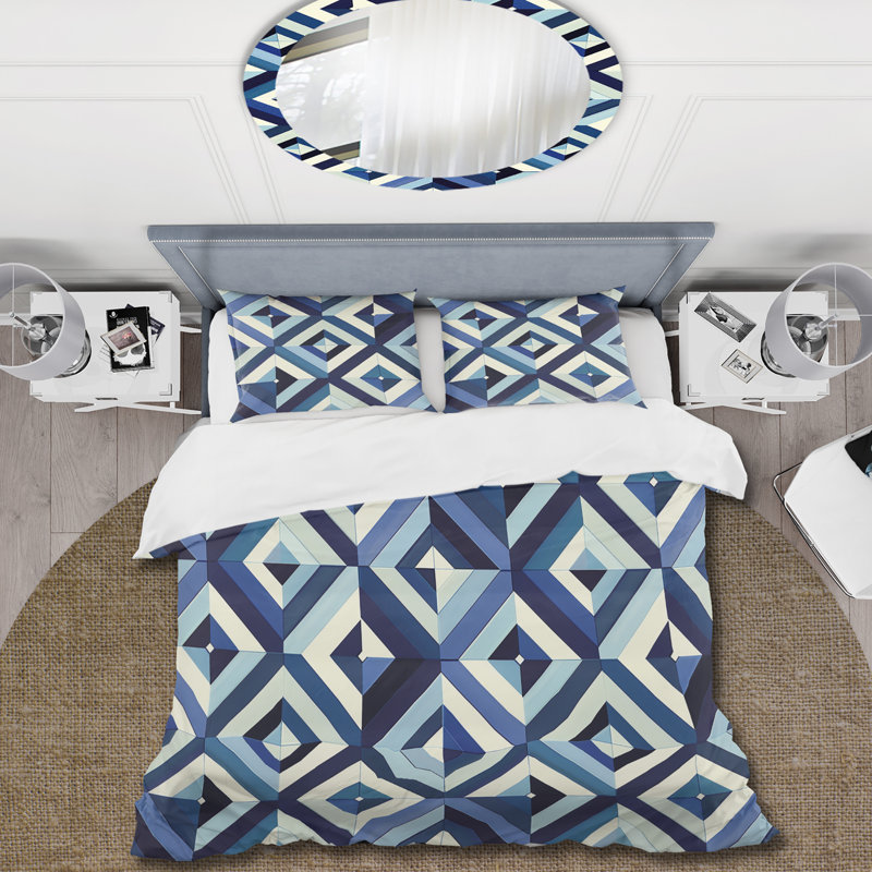 Ensemble de housse de couette bleu beige Midcentury Maze Dream - Midcentury, Housse de couette très grand + 2 taies décorativ
