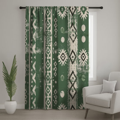 Rideaux de fenêtre vert géométrique Tribal