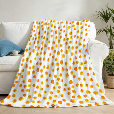 Orange Ultra Soft Flannel Fleece Throw Blanket,Watercolor Polka Dot Single-Sided Print