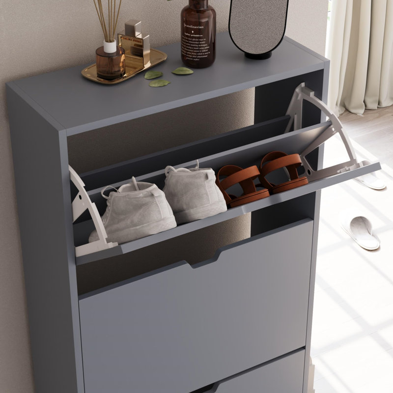 18 Pair Shoe Storage Cabinet, Grey