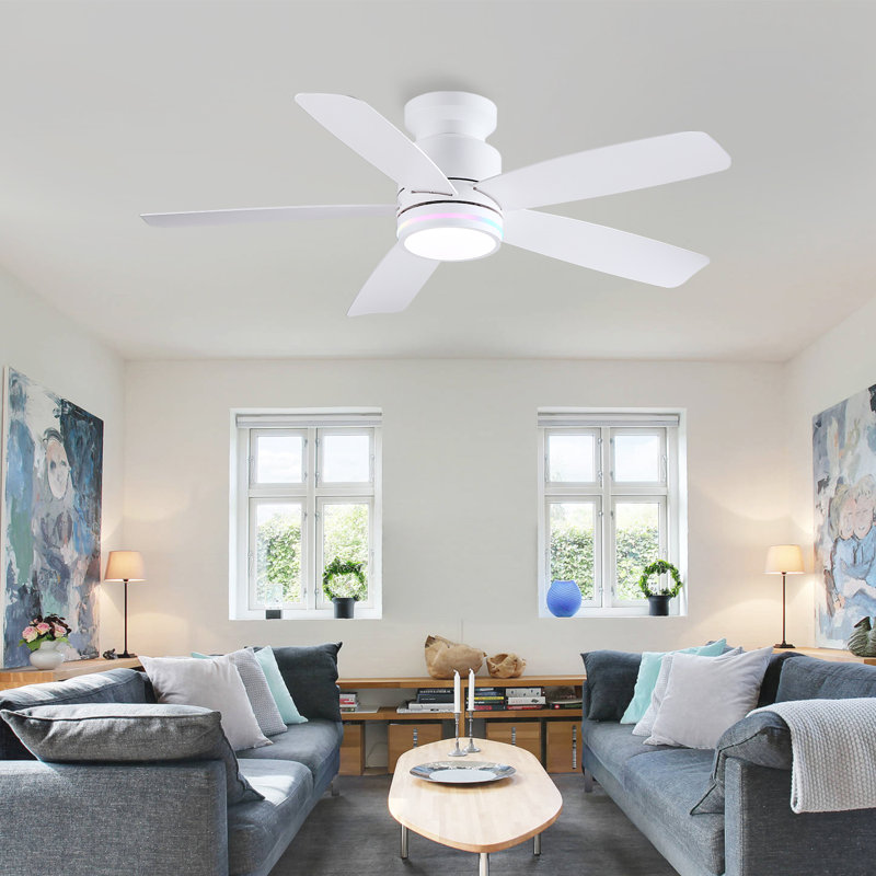 Ventilateur de plafond encastré avec lumières DEL et télécommande, 41 po de largeur, Blanc mat