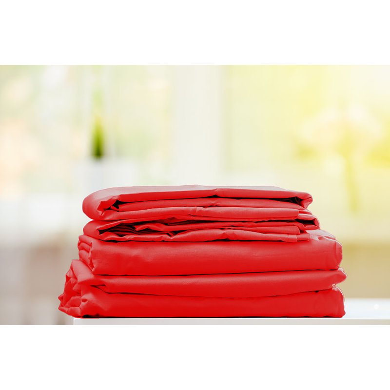  Ensemble de draps en rayonne de bambou Hotel Quality, Grand + 4 taies d'oreiller, Rouge